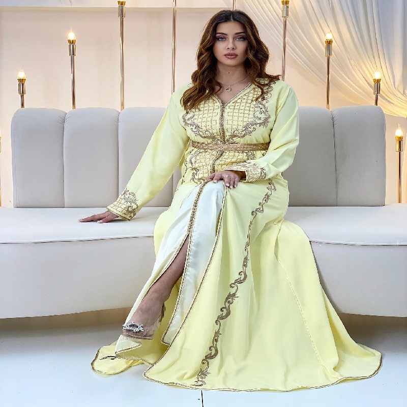 Traditional Albanian Green Prom Dress 2025 Gold Embroidery Caftan Moroccan Evening Dress Abaya Formal Occasion Takchita Vestio De Novias Dubai Robe De