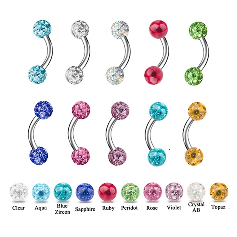 Showlove 1pcs mix colors Stainless steel Epoxy eyebrow rings piercing curved bar banana body jewelry 250606