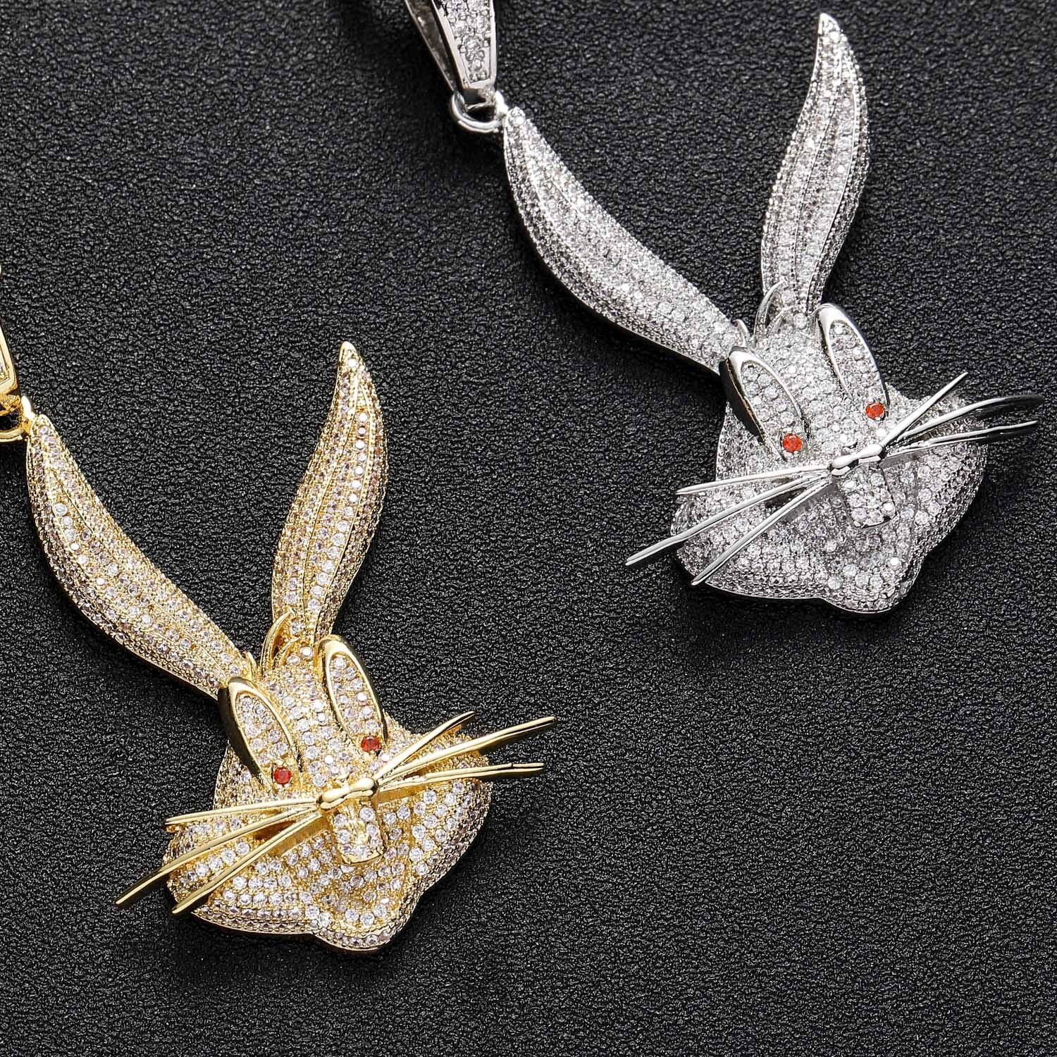 New Luxury 3D Moissanite Bugs Bunny Inspired Iced Out Bling Cartoon Rabbit Hip Hop Men's Statement Necklace Pass the diamond tester