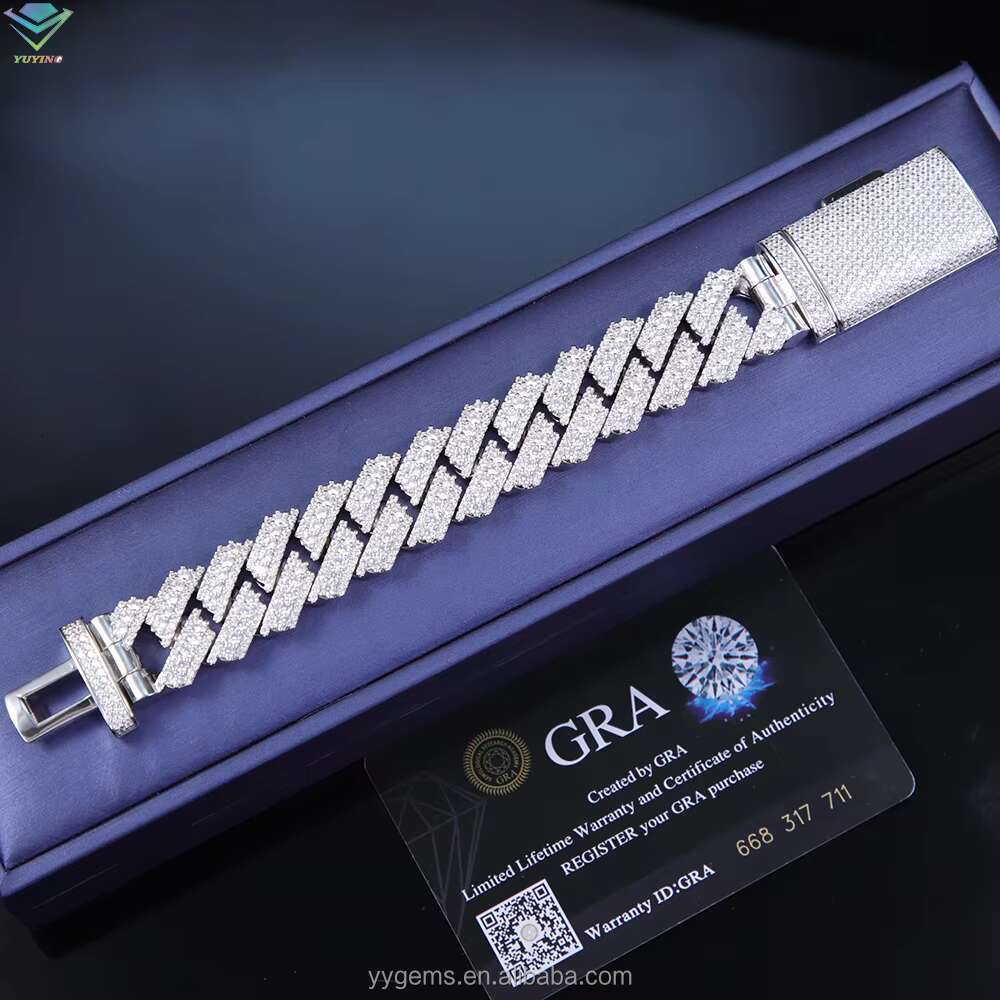 Hot Sale 20mm VVS D Moissanite Diamond Bracelet 925 Silver Gold Plated Cuban Link Chain for Men and Women