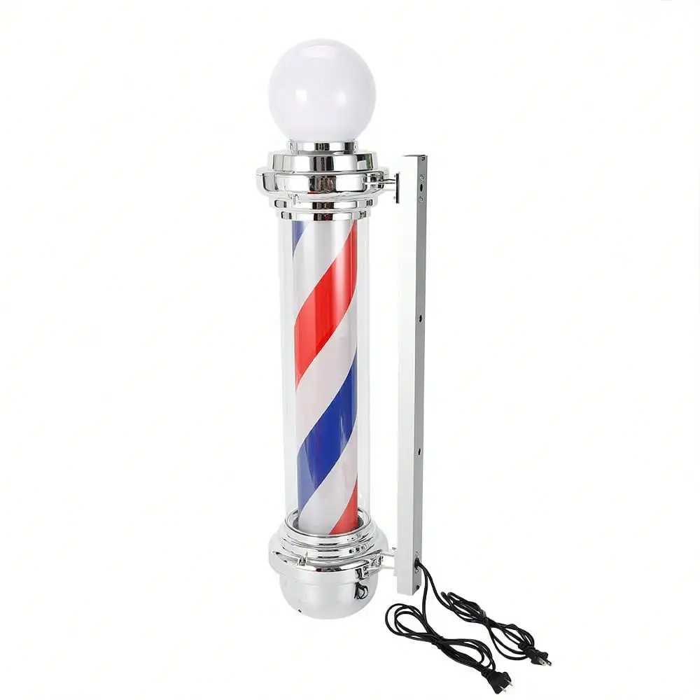 32 Barber Pole LED Light Red White Blue Rotating Stripes Metal Hair Salon Shop W250624