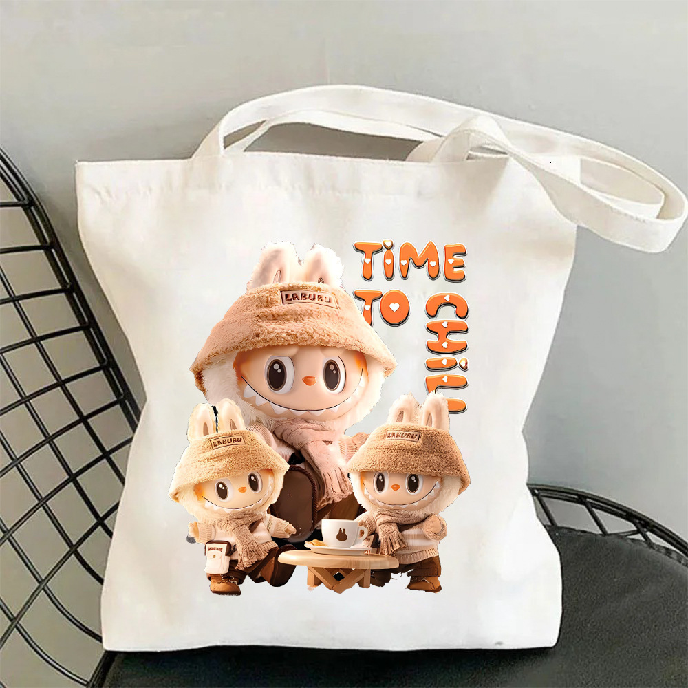 Free Shipping Designer Bag Cartoon Labubu Portable Canvas Bag Outdoor Durable Unisex Student Luxury Bag Large Capacity Simple Tote Bag