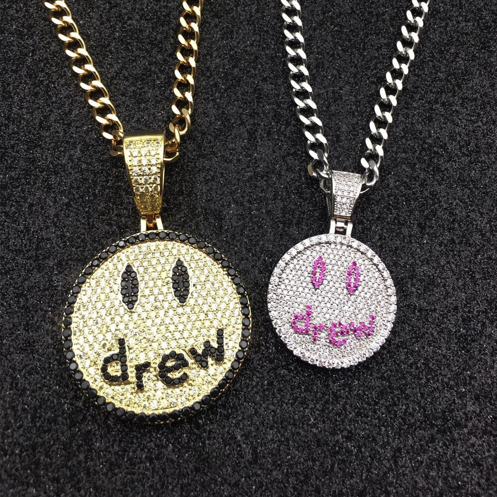 Luxury Moissanite Jewelry Hip Hop Necklace Drew Smiley Face Pendant High Quality Couple Style Iced Out Necklace Pass the diamond tester