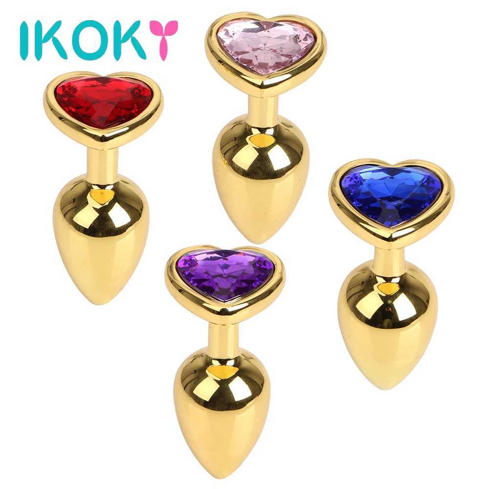 IKOKY Metal Jewelry Crystal Anal Plug Sex Toys For Women Men Gay Heart Shaped Butt Plug Female Masturbation Prostate Massager W250624