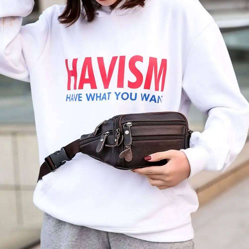 PU Leather Zipper Purse Pack Men's Waist Fashion Waterproof Large Capacity Travel Phone Bag