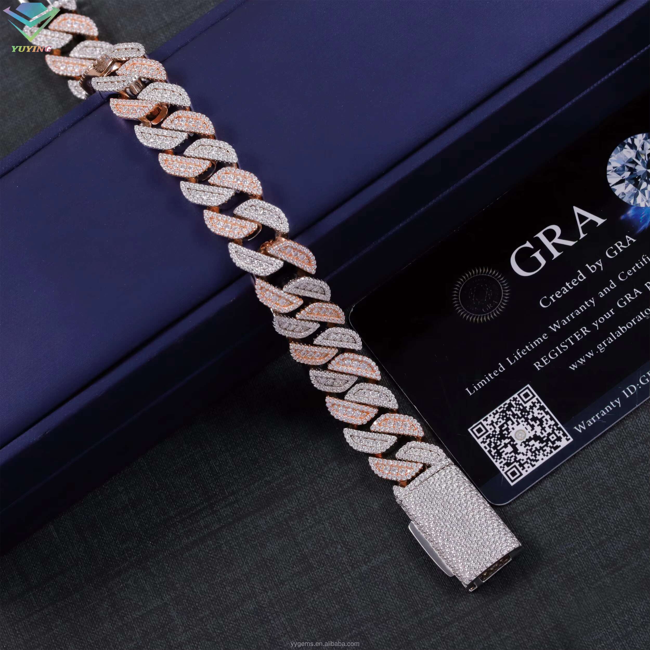 Hot Sale 2 Tone color Moissanite Bracelet 13mm S925 Silver Hip Hop Rapper Bracelet VVS Moissanite Diamond Cuban Bracelet