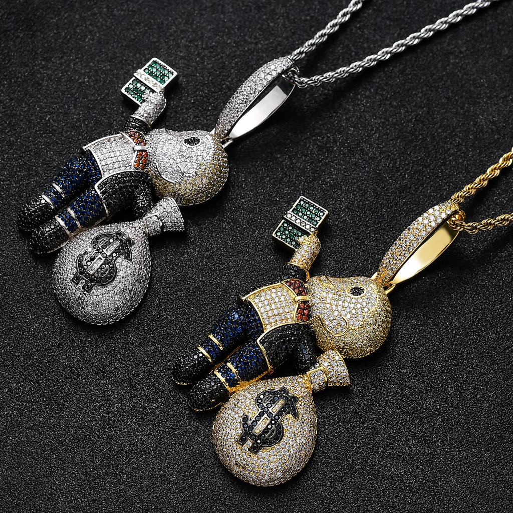 Luxury Moissanite Hip - Hop Necklace Boy's Pendant with Colorful Moissanite Money Charm Pass the diamond tester
