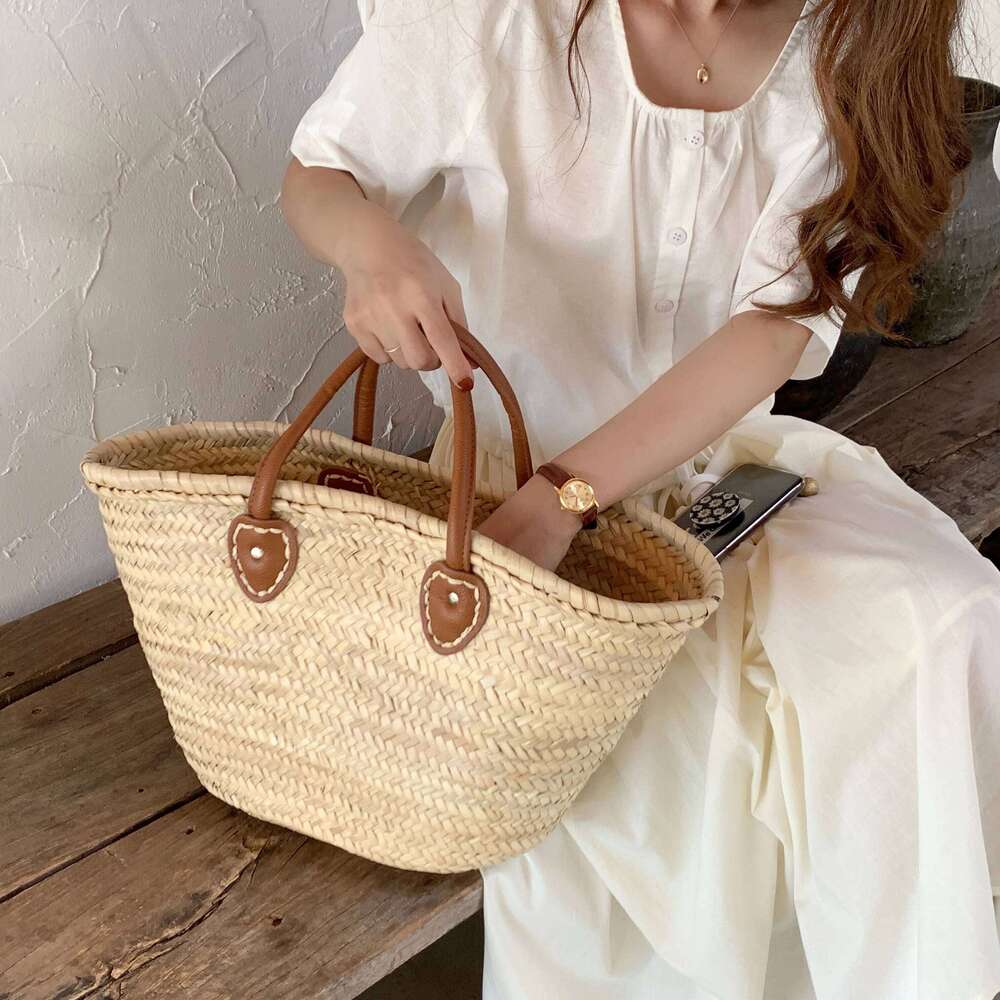 BIG Summer Handmade Bags Women Weaving Ladies Straw Wrapped Beach Bag Rattan Kintted Top Handle Handbags Travel Totes