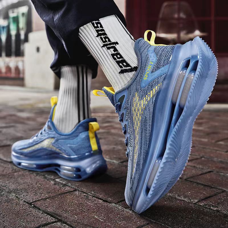 8021-New Full Palm Air Cushion Spring Men's Shoes Flying Woven Mesh Breathable Sneakers Casual Shoes Air Cushion Shock Absorbing Heightened Runni