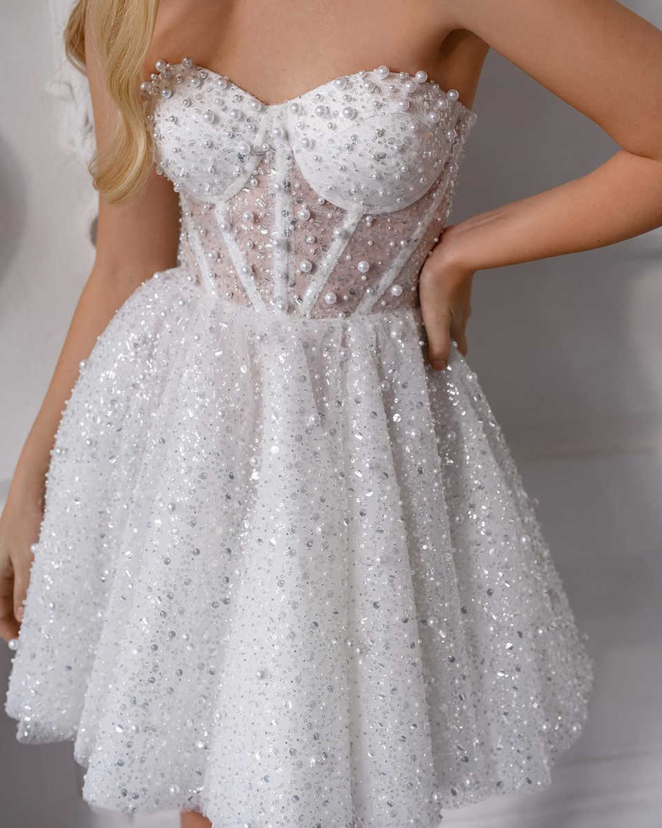 Runway A Line Prom Dress Sequins Pearls Spaghetti Strap Sleeveless Evening Dresses Above Knee Mini Party Gowns Customized