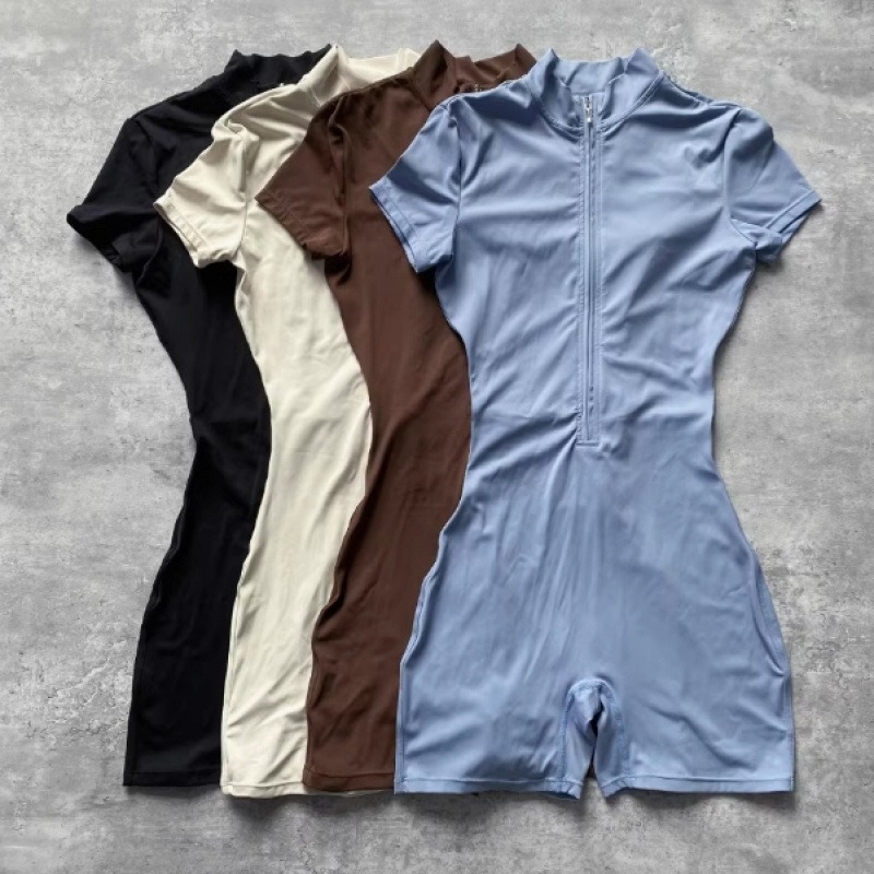 Womens Short-Sleeve Yoga Jumpsuit - Autumn Fashion Dance Fitness Wear Athletic Jumpsuits for Ladies Ideal for Fall Season Activities