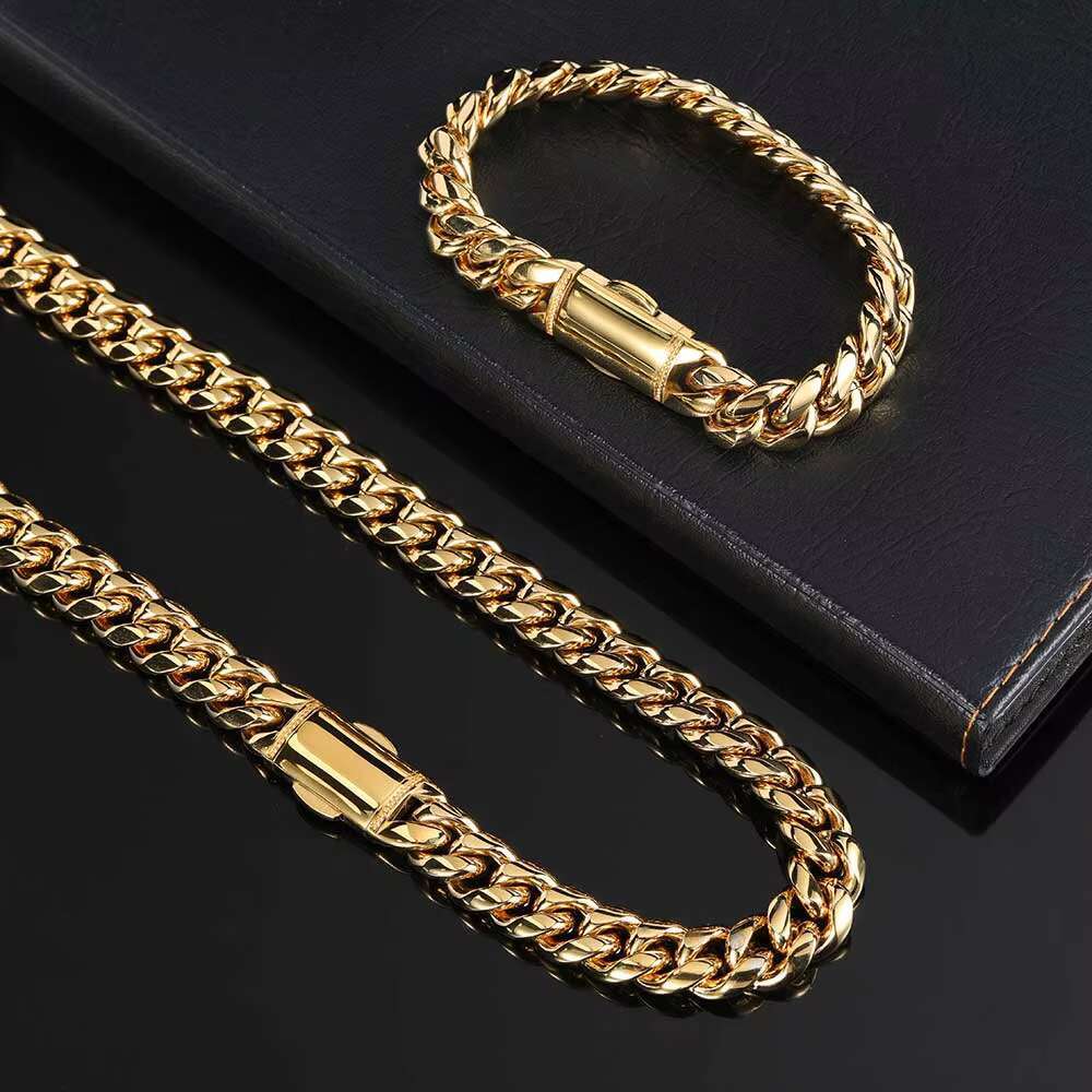 Hip Hop Fashion Jewelry Fine Polished Stainless Steel Chain 18K Gold Plated Customized Mens Cuban Link Chain Necklace