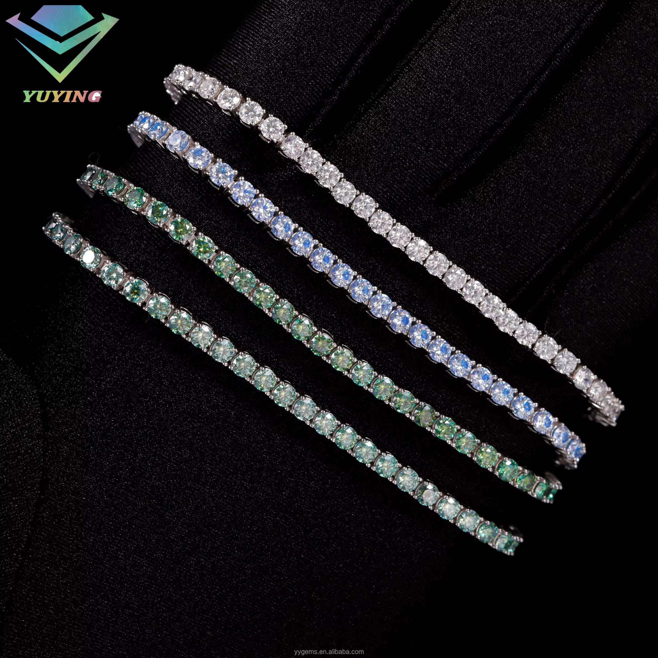 100% Pass Diamond Tester Fancy Vvs Blue Green Mossanite Iced Out Tennis Bracelet S925 Silver Diamond Tennis Bracelet in Stock