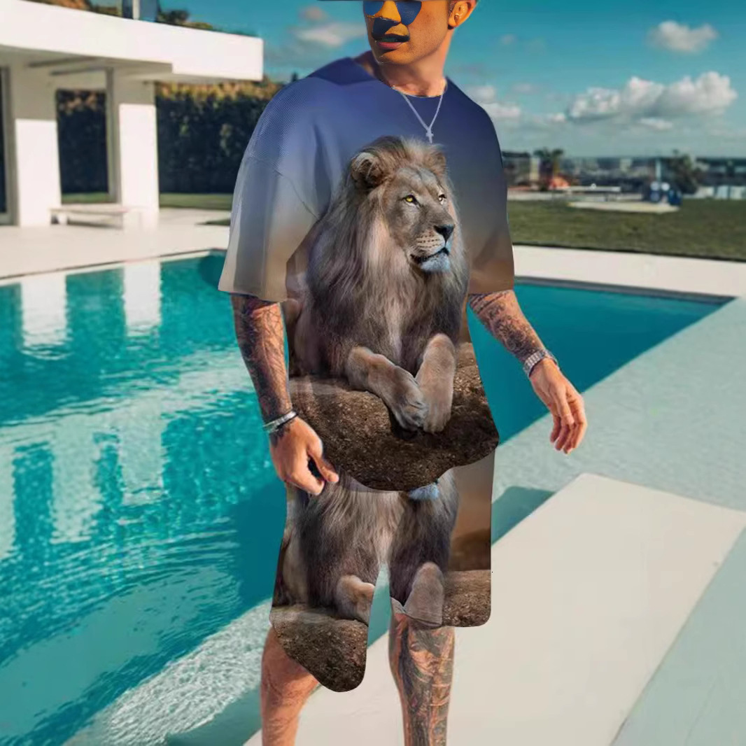 Men's suit designer, short-sleeved 3D digital printed short-sleeved T-shirt for men, casual and loose sportswear