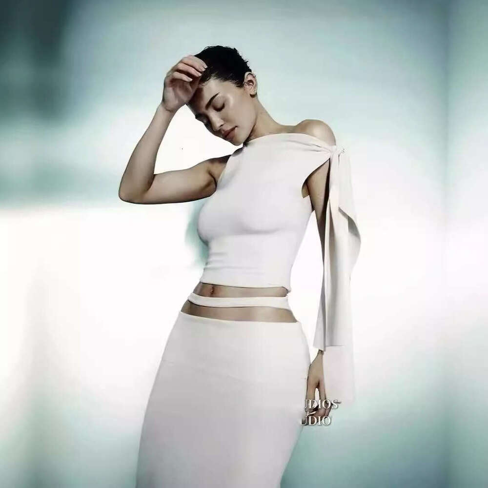 Kylie Style Khy Niche Design Asymmetric Strap Vest Top And Skirt Set For Women B5