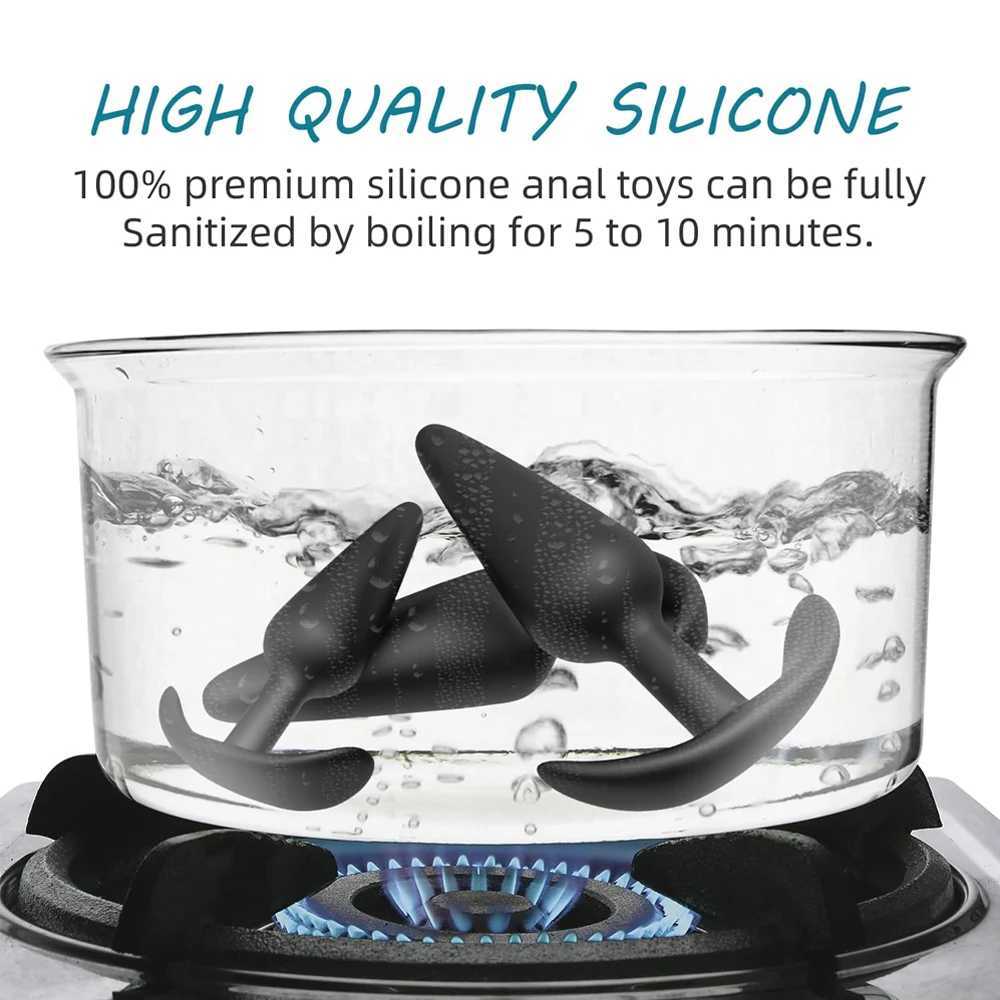100% Soft Silicone 3 Sizes Anal Plug Butt Plug Stimulator Massager Adults Sex Toy for Men/Women Unisex Gay Prostate Anal Trainer W250624