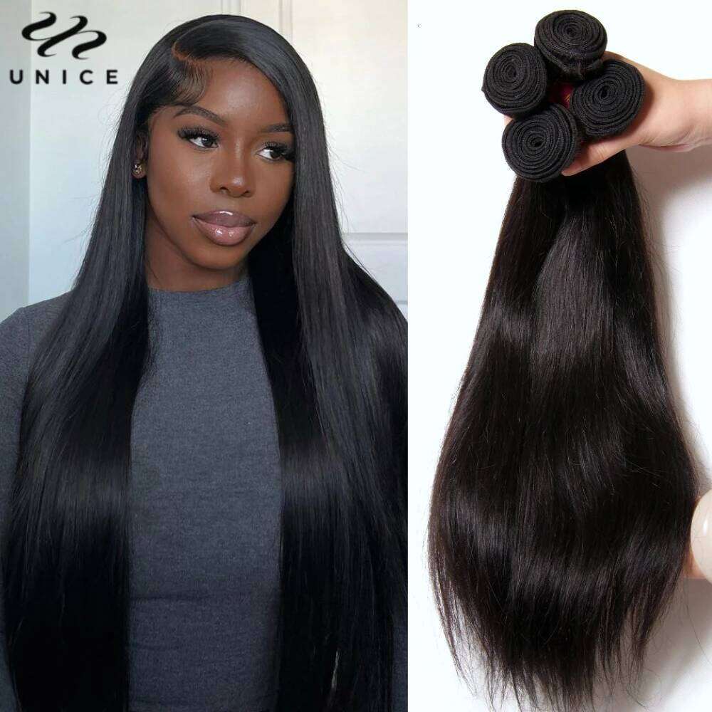 UNICE HAIR 30 Inch Brazilian Bone 100% Weave Straight Virgin Human Hair 1/3/4 Bundles