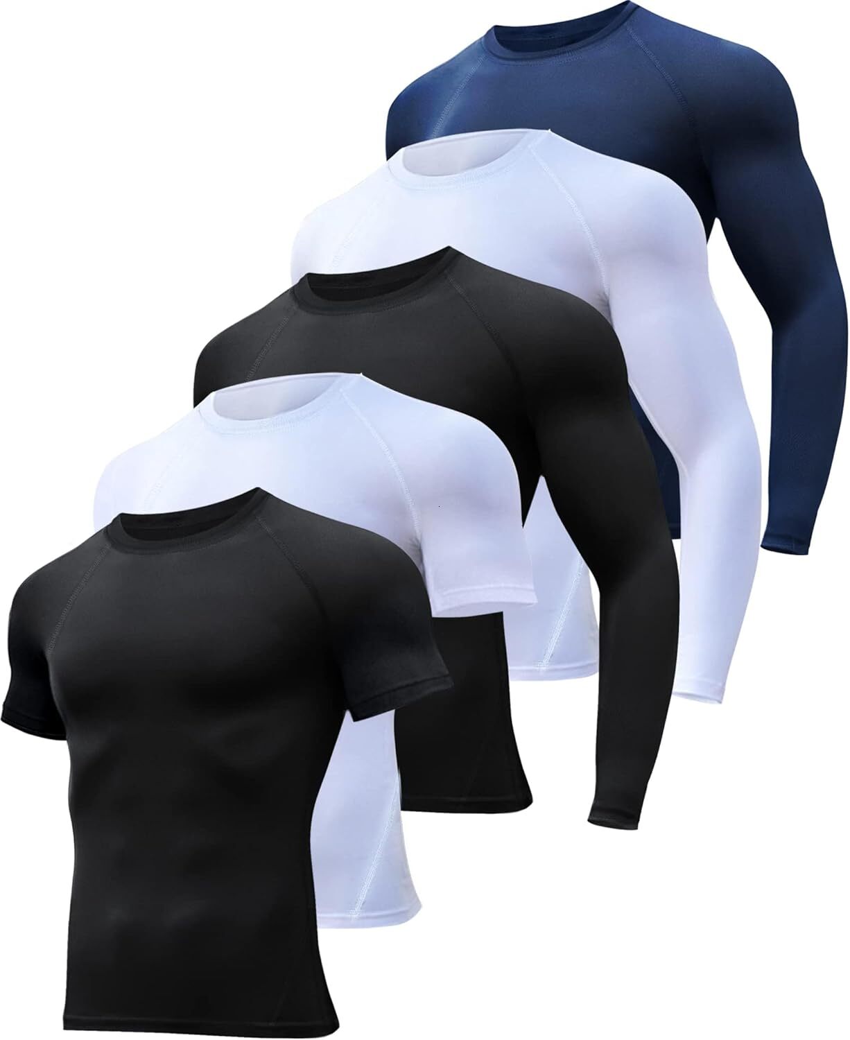 4/5 Pack Men's Training Compression T-Shirts, Long/Short Sleeve, Athletic T-Shirt For Sports
