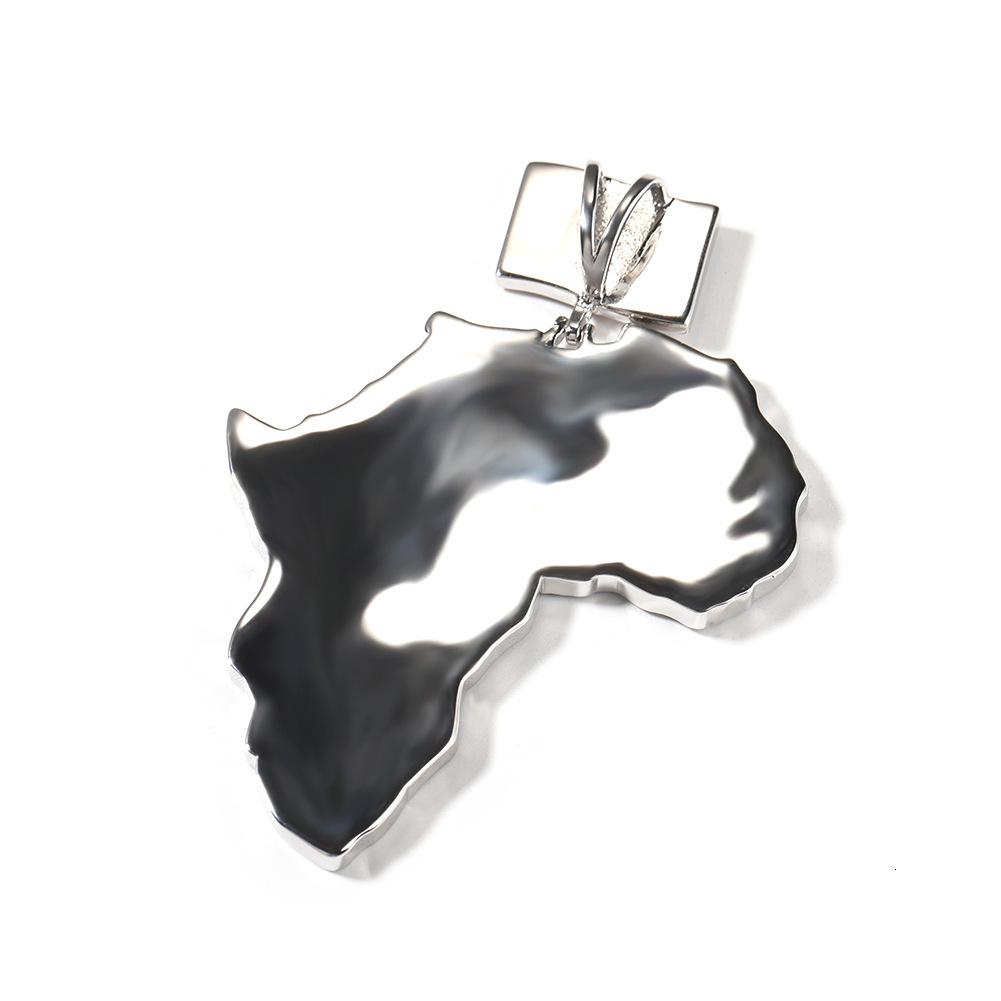 14K Gold Street Hip Hop Africa Map Pendant Full Iced Out Cubic Zirconia Flag Charm Trendy Mens Necklace Collar Aesthetic Punk Rock Rapper Jewelry Acce