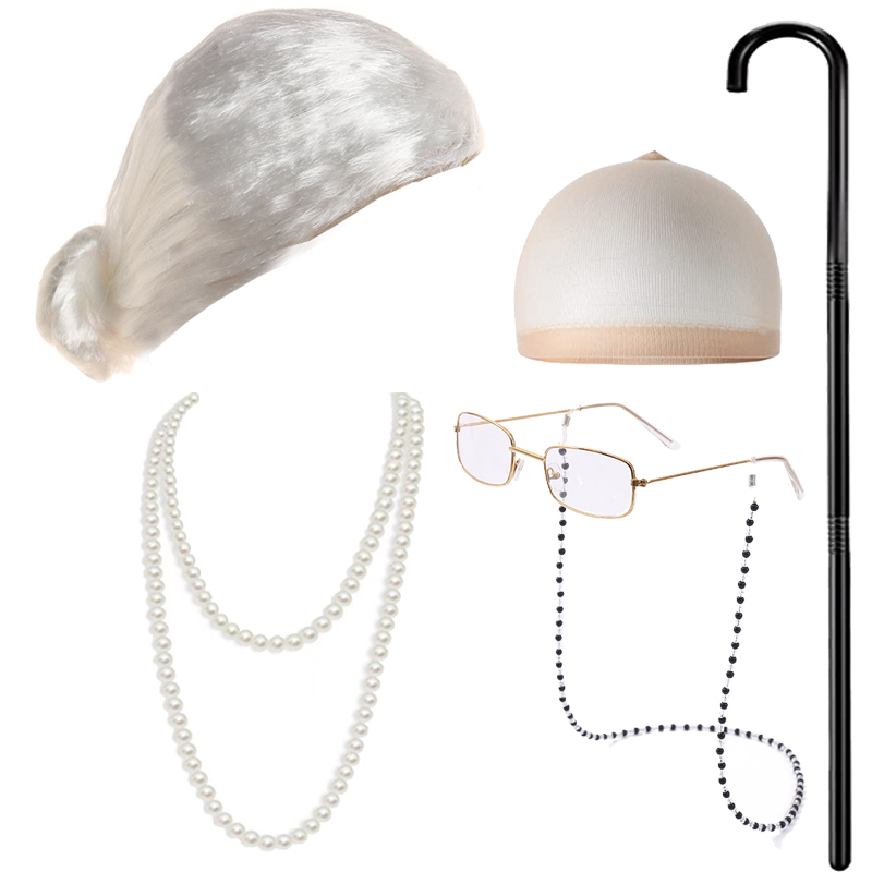 Ladies Granny Wig Set Funny Wigs Grandmother Wigs For Character Dress Up Halloween Costume Party Wigs Hairnet