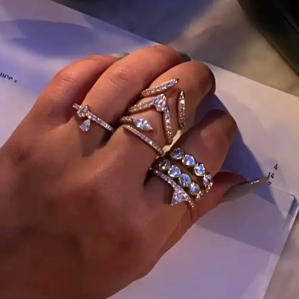 sdzstone 2025 New HOT sale Wholesale Gold Color Fashion Jewelry 5A Cubic Zirconia Geometric CZ Simple Women Stacking Finger Rings