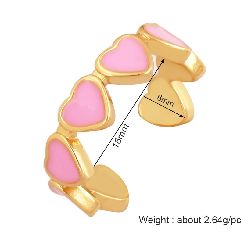 Love Heart Shape 18K Gold Plated Finger RingColourful Enamel Coated Zircon Open Adjustable Rings Jewelry Findings Supplies P34 250624