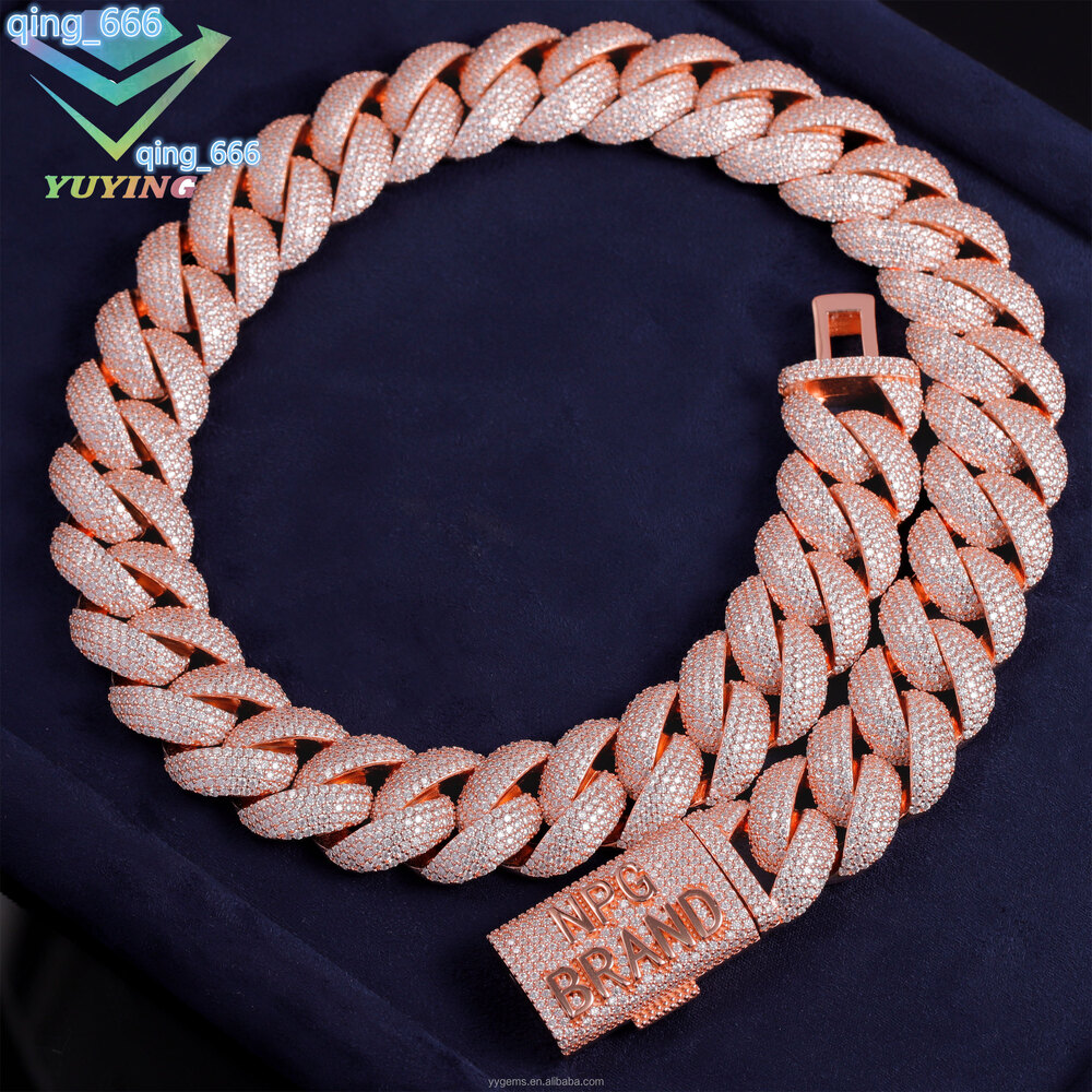 Hip Hop 22mm Iced Out Cuban Chain Fine Jewelry 18k Rose Gold Plated S925 Silver Chain for Men VVS Moissanite Cuban Link Chain