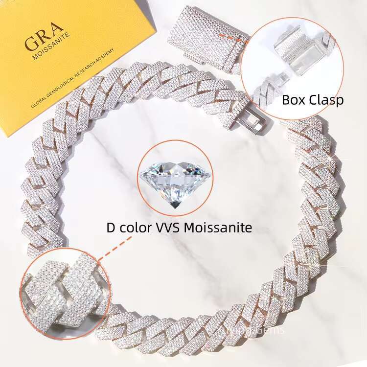 Fashion Chain 20mm Wide Heavy Silver 2 Tone 18k Gold Plated Necklace VVS Moissanite Diamond Cuban Link Chain