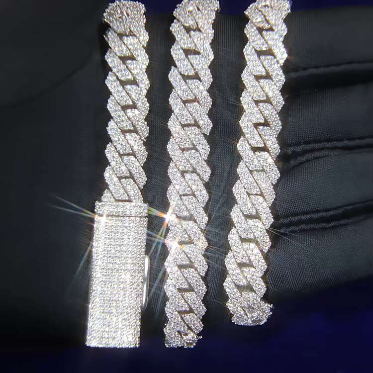 Excellent Moissanite 10mm Wide Rapper Stylish Jewelry 925 Silver Cuban Link Chain