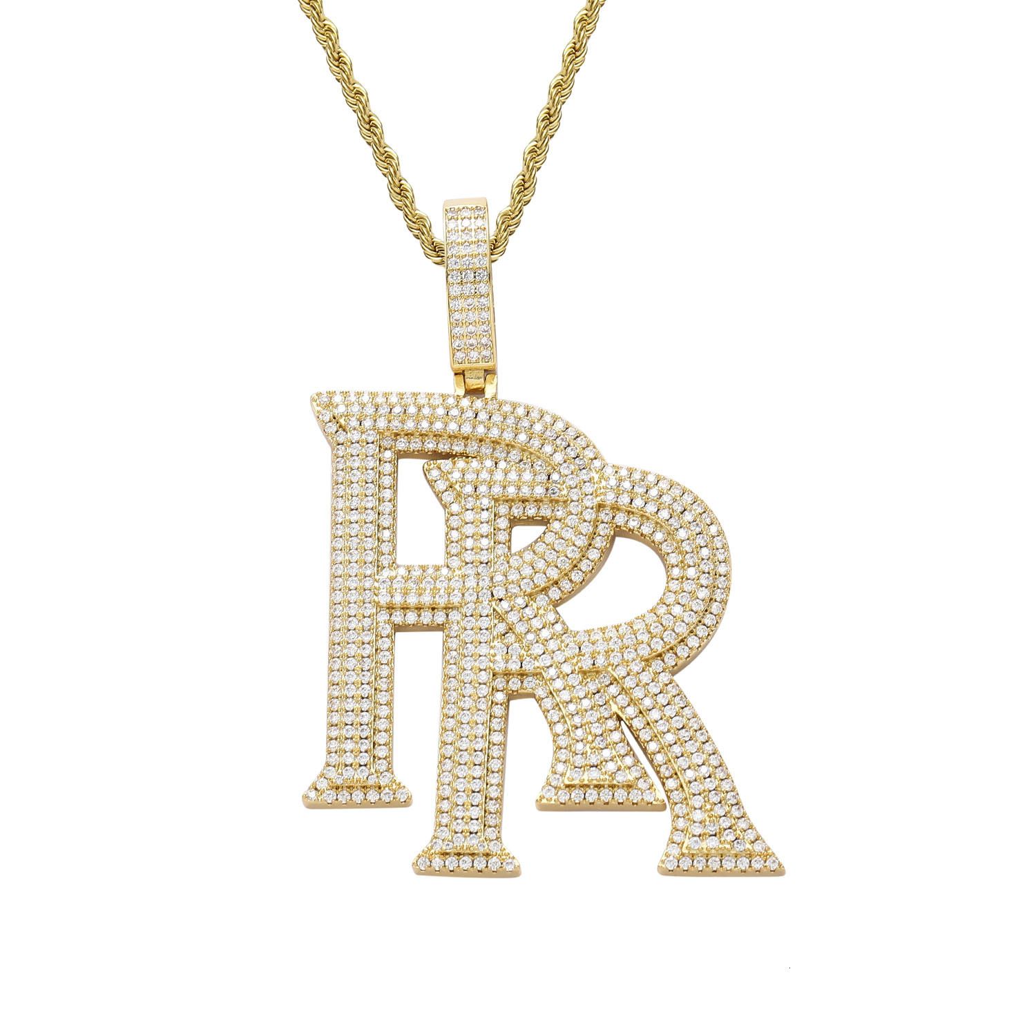 Luxury Moissanite Hip Hop Necklace with Double R Logo Letter Pendant, Trendy and Versatile Accessory Pass the diamond tester