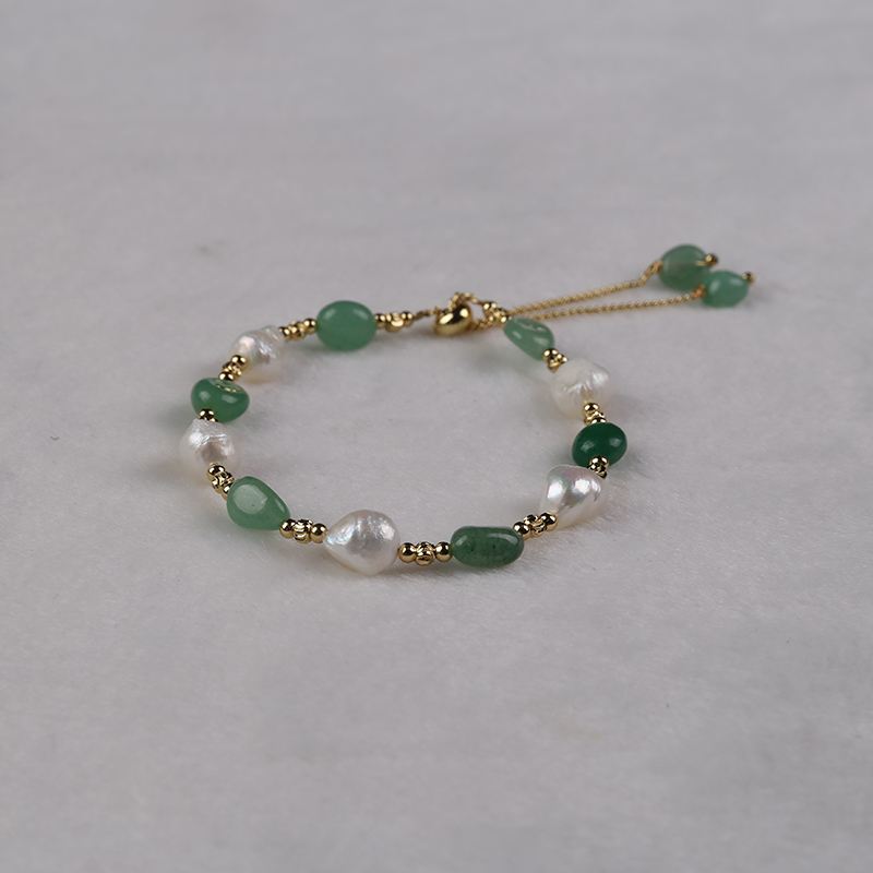 Natural Freshwater Pearl with Jade Bracelet - Clear Green Jade & Pure Natural Pearls, Adjustable Size