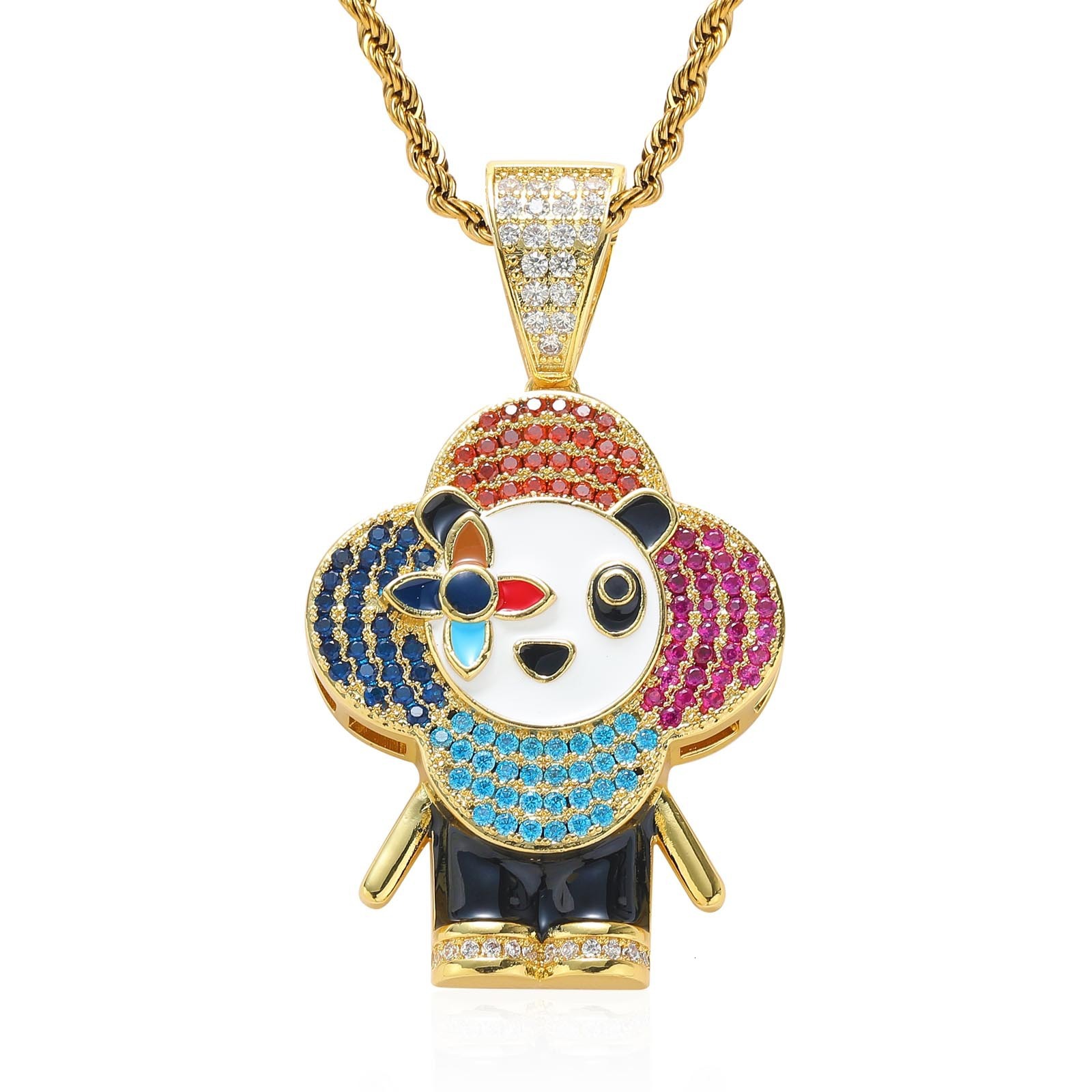 New Luxury Moissanite Iced Out Bling Hip Hop Unisex Trendy Cartoon Labubu Pendant Necklace Pass the diamond tester