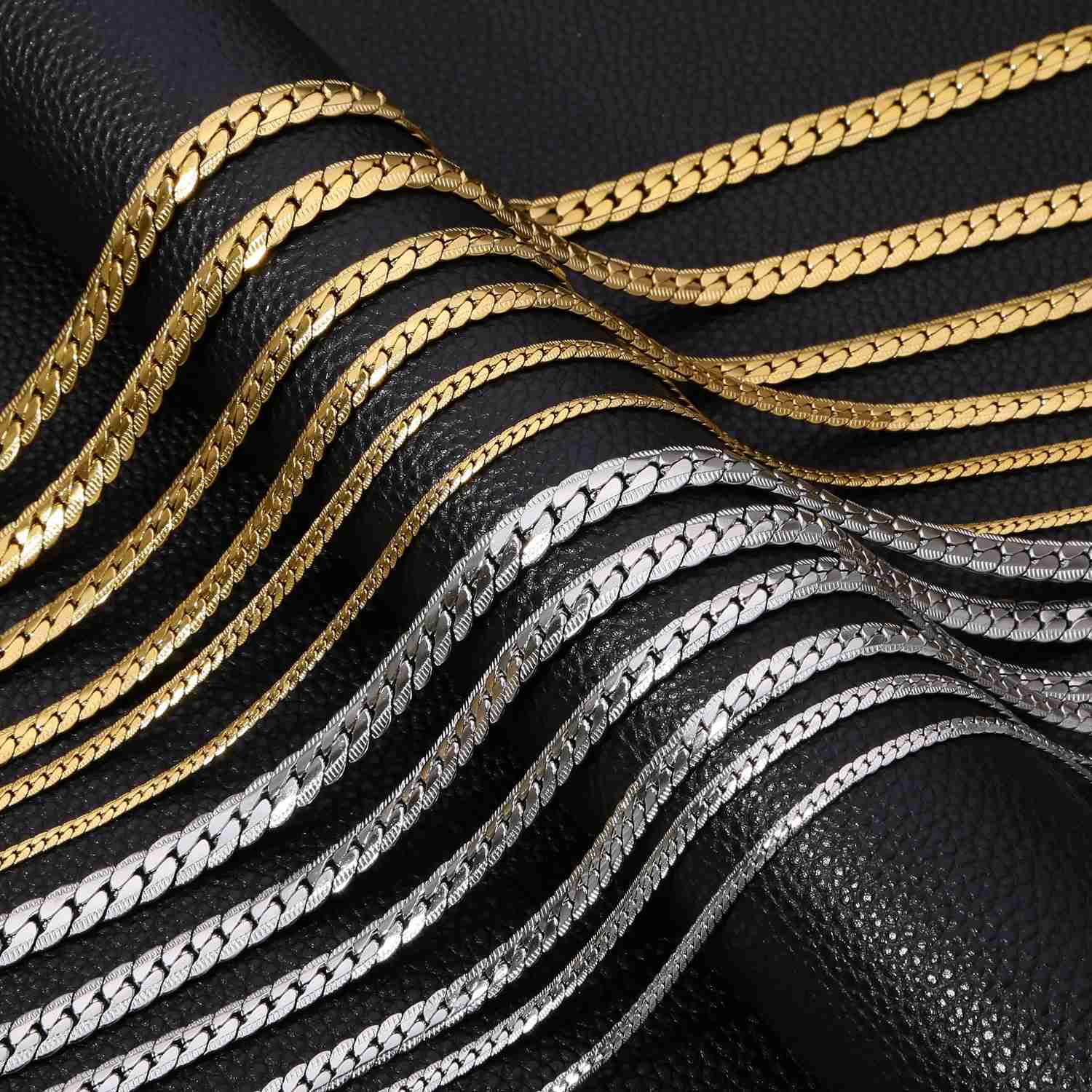 3MM 5MM Cool Cuban Men Embossed Flat Cuban Chain Necklace Gold Silver Stainless Steel Miami Cuban Link Chain Jewelry