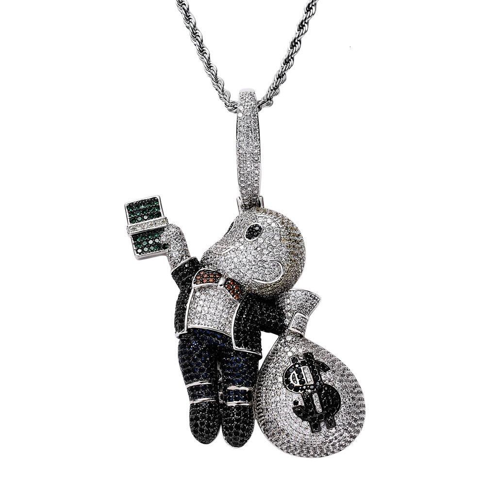 Luxury Moissanite Hip - Hop Necklace Boy's Pendant with Colorful Moissanite Money Charm Pass the diamond tester
