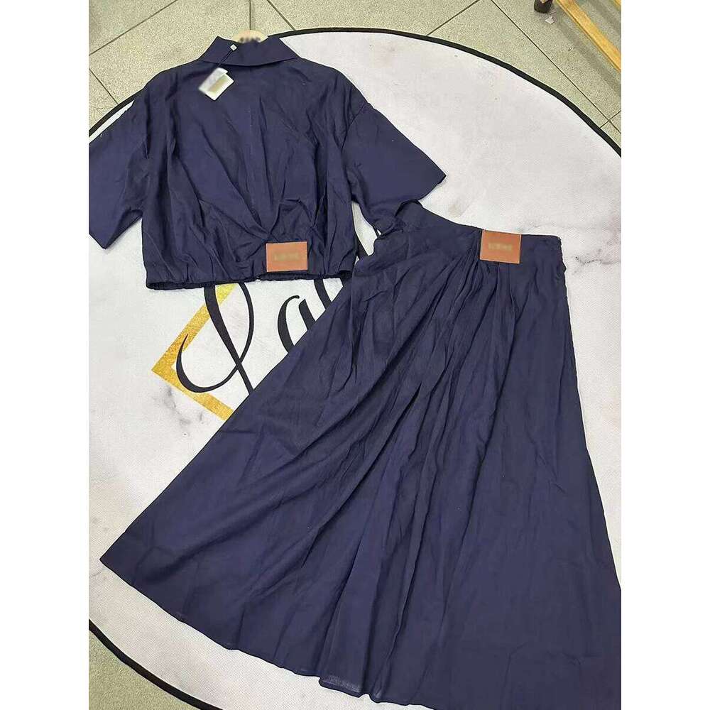 GALCAUR Cowboy Two Piece Sets For Women Lapel Short Sleeves Spliced Zipper Top High Waist Patchwork Folds Skirt Set Female Style