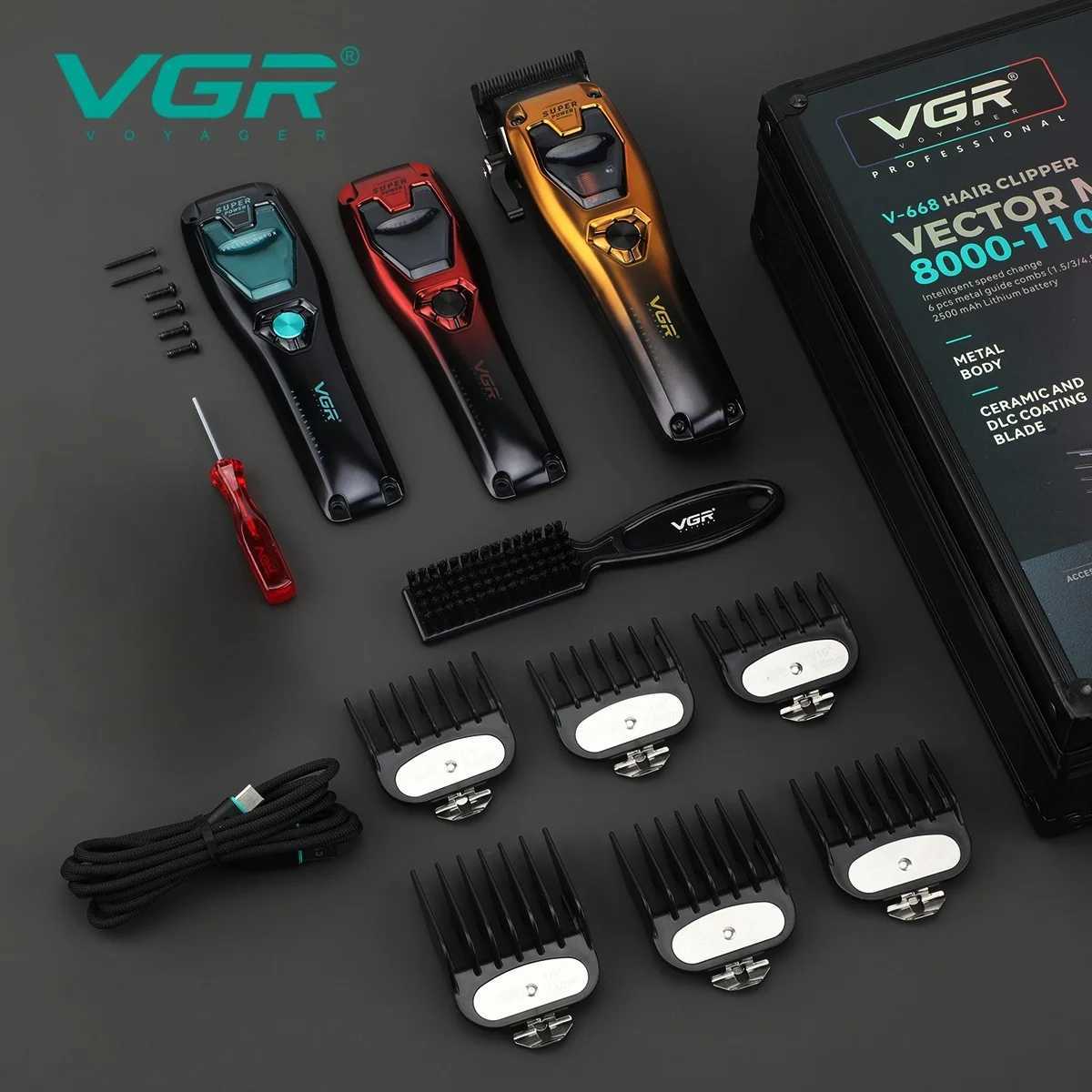 VGR Hair Clipper Professional Hair Cutting Machine Barber Vector Motor Cordless Trimmer 11000 RPM Metal Clipper for Men V-668XJ250624