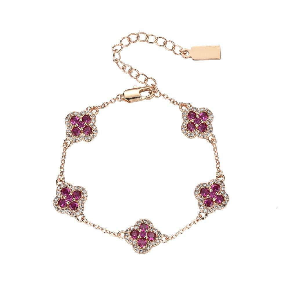 designer bracelet French Style Zircon Rhombus Flower Bracelet Sweet Elegant Fashion Commuter Wristband Light High-end Sense Jewelry for Women