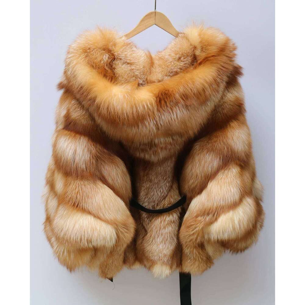 Goldred Coat Batwing Sleeve With Double-Sided Full Hooded Ladies Real Jacket Natural Fox Fur Outerwear Luxur