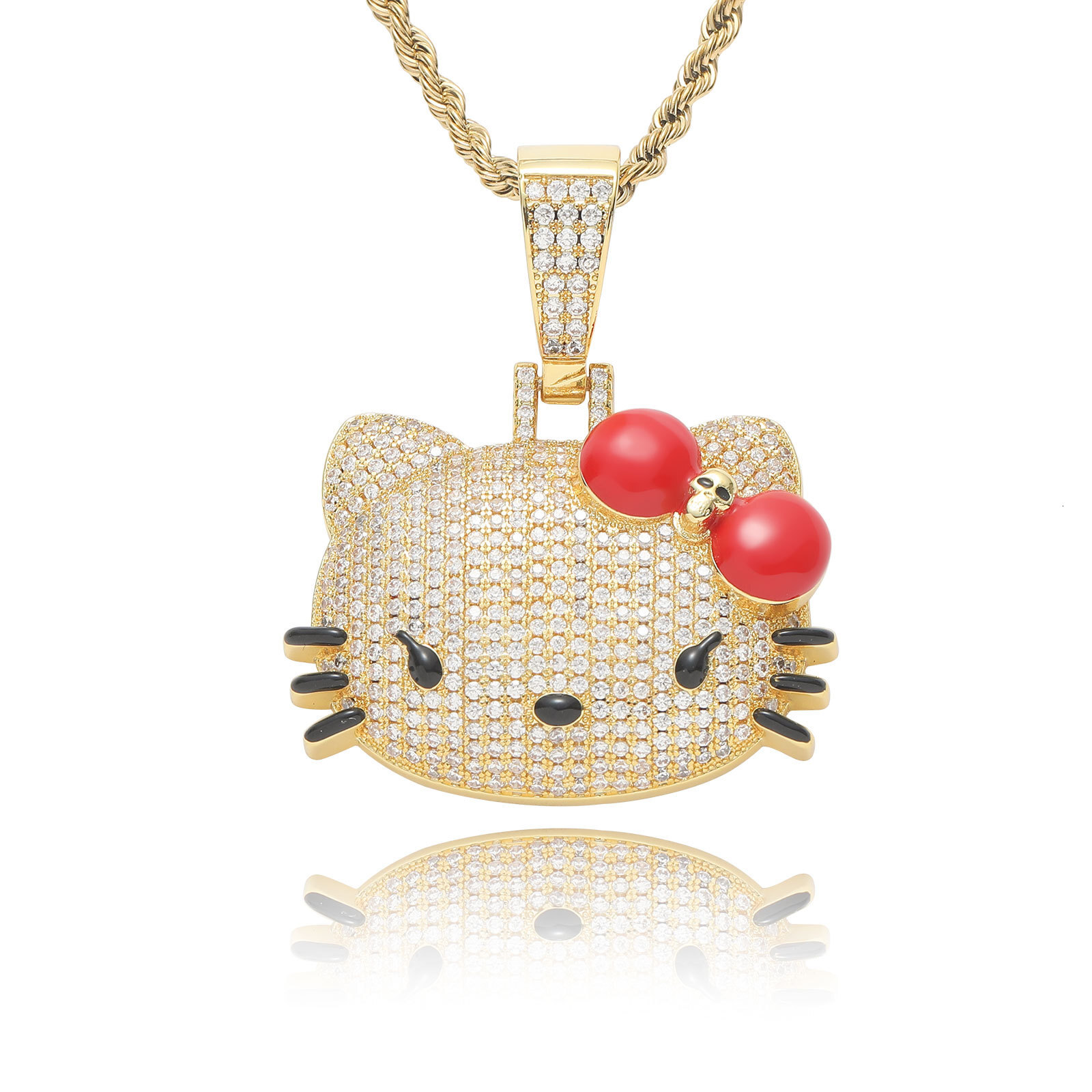 Moissanite Jewelry Cute Cartoon Cat Iced Out Pendant Gold Hip Hop Style Trendy Women's Labubu Choker Necklace Pass the diamond tester