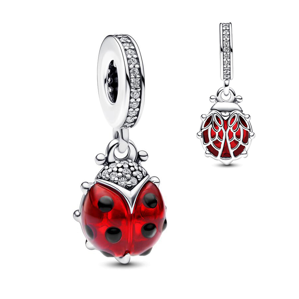 FewDook NEW Silver Plated Glow-in-the-dark Firefly & Seven-spotted Ladybug Dangle Charm Bead Fit Original Pan Bracelet DIY Fine Jewelry Gift 2025
