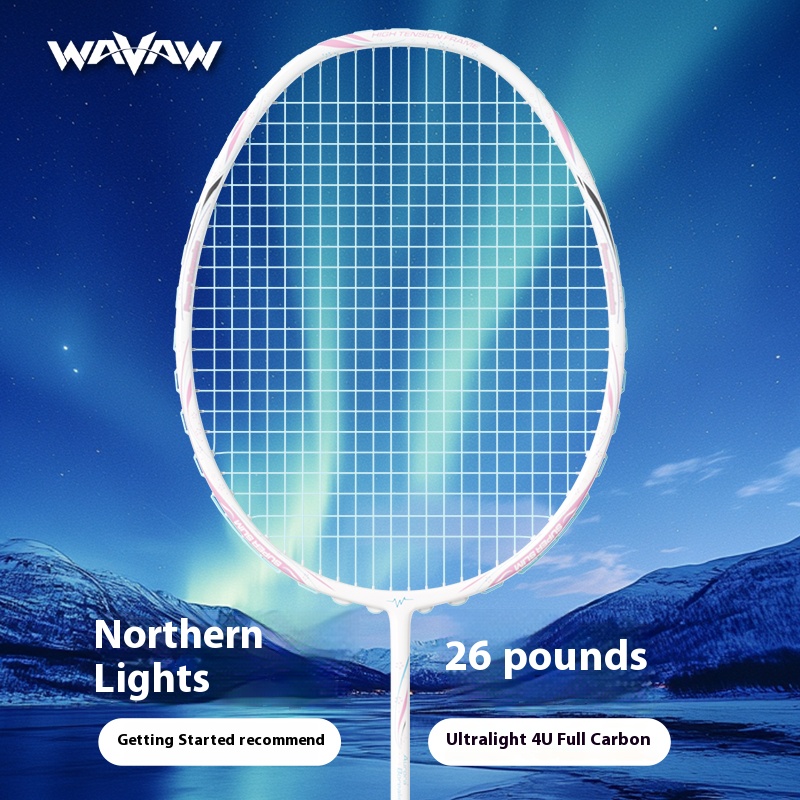 Aurora Borealis Badminton Racket | Beginner-Friendly | 26LBS Tension | 4U Ultralight Full Carbon Fiber | Shock-Absorbing Design blue