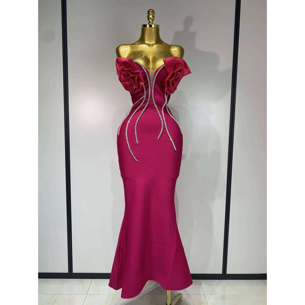 Birthday Party Dresses Women Elegant Bandage Bodycon Dress Strapless Appliques Sparkly Dia Evening Club Outfit