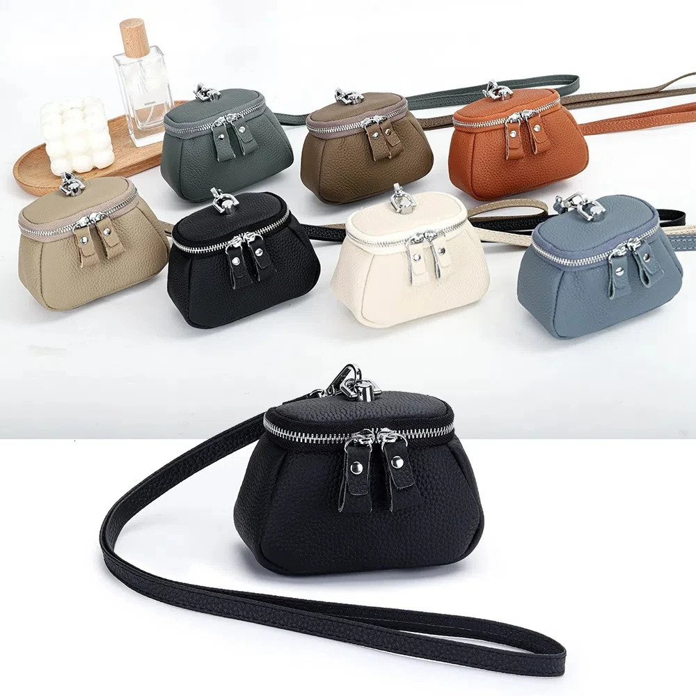 Compact Coin Purse Cowhide Genuine Leather Makeup Bag Hanging Neck Mini Handbag Women Men 250623
