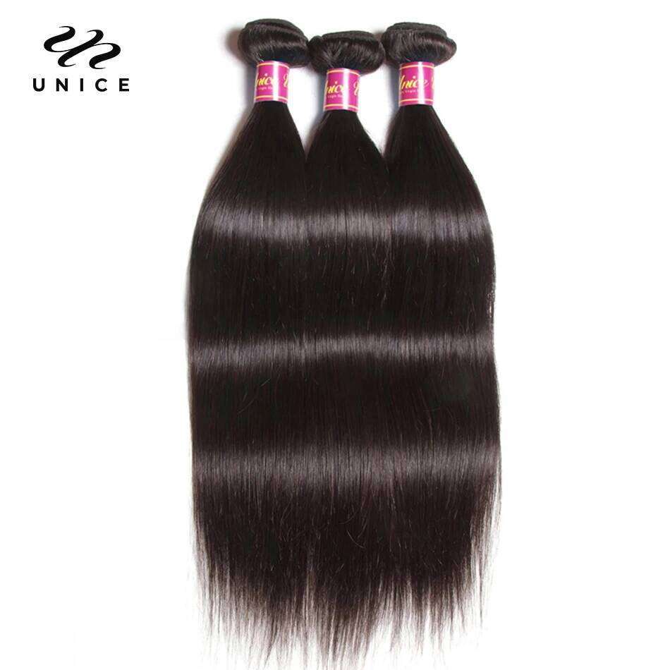 UNICE HAIR 30 Inch Brazilian Bone 100% Weave Straight Virgin Human Hair 1/3/4 Bundles