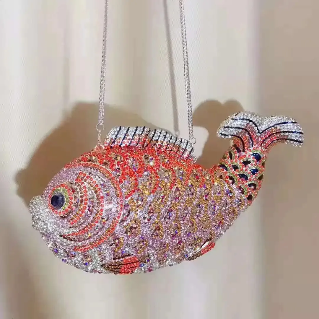 XIYUAN Fish Shape Women rhinestones Purse Evening Dia Metal Clutches Bags Wedding Party Minaudiere Purses and Handbags 240722