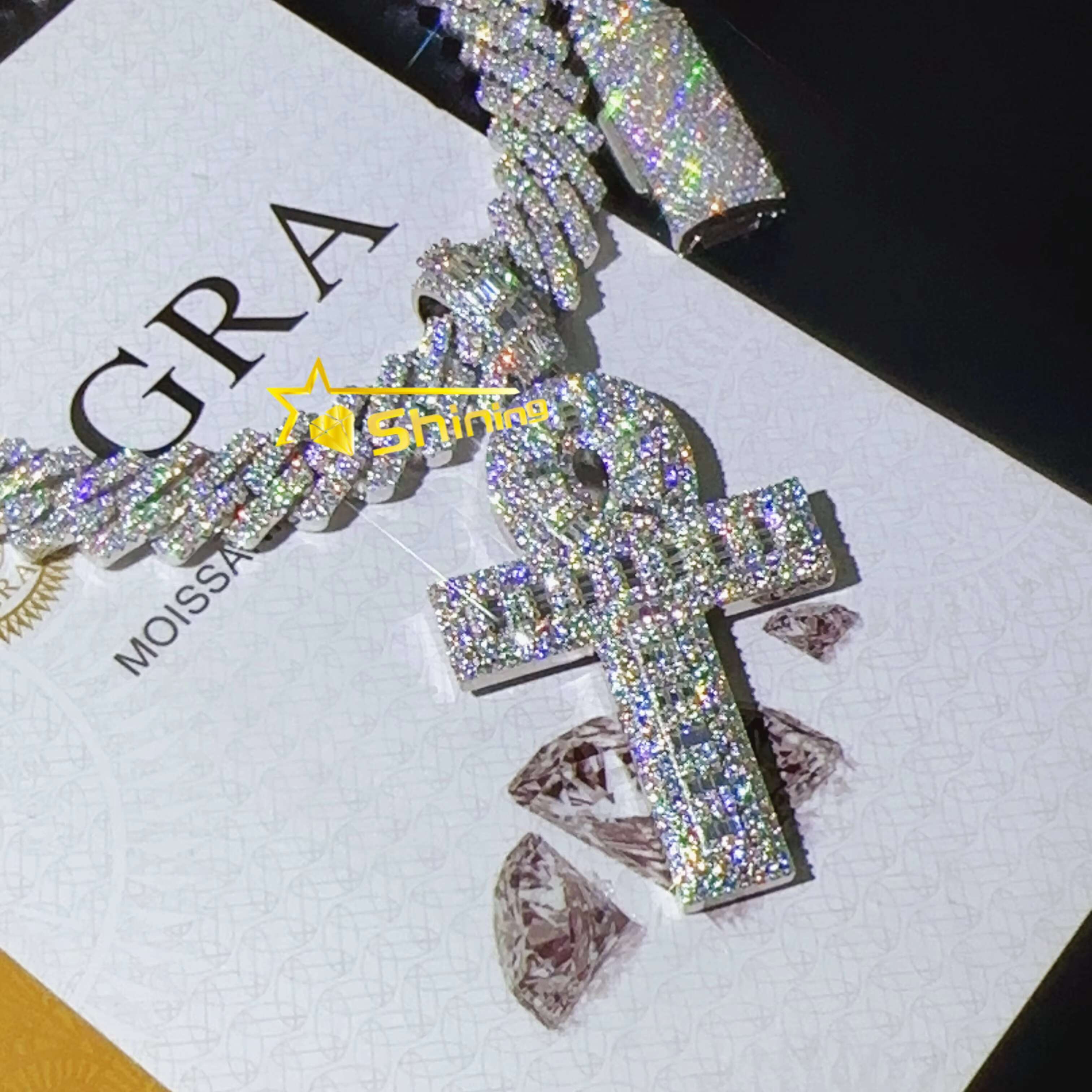 Drop Shipping Iced Out Solid Gold Plated Cross Pendants 925 Sterling Silver Moissanite Diamond Hip Hop Cross Pendants and Chains