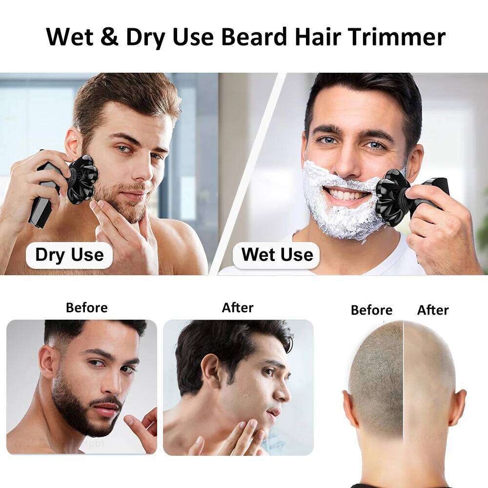 Electric Hair Trimmer 7D Floating Heads Rechargeable Waterproof Wireless Beard Razor Portable Facial Shaver Hine