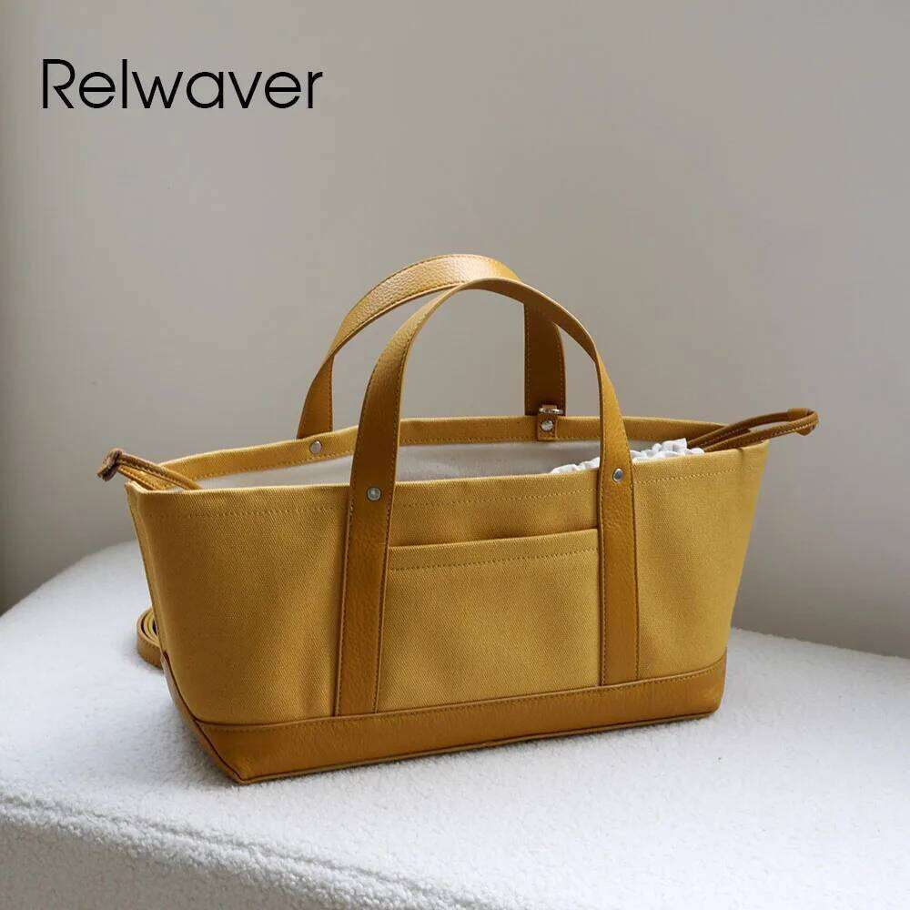 Luxury Designer bags Relwaver women tote genuine leather canvas commuting ladies hand 2025 autumn winter shoulder casual crossbody bag