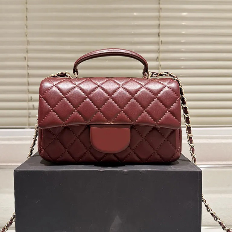 luxury top handle Burgundy sliver glod lambskin bag mini flap dinner bags designer Diamond shoulder bag Beaded Women clutch bag Hardware passport holder 20cm