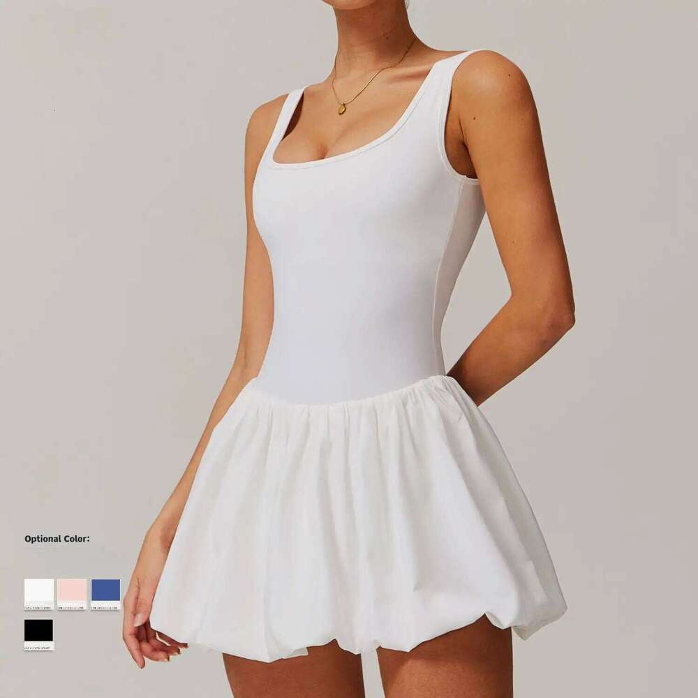 Womens Tennis Golf Dress Built-in Bra Shorts Backless Square Neck Mini Puffy Skirt Athletic Dresses with Pockets